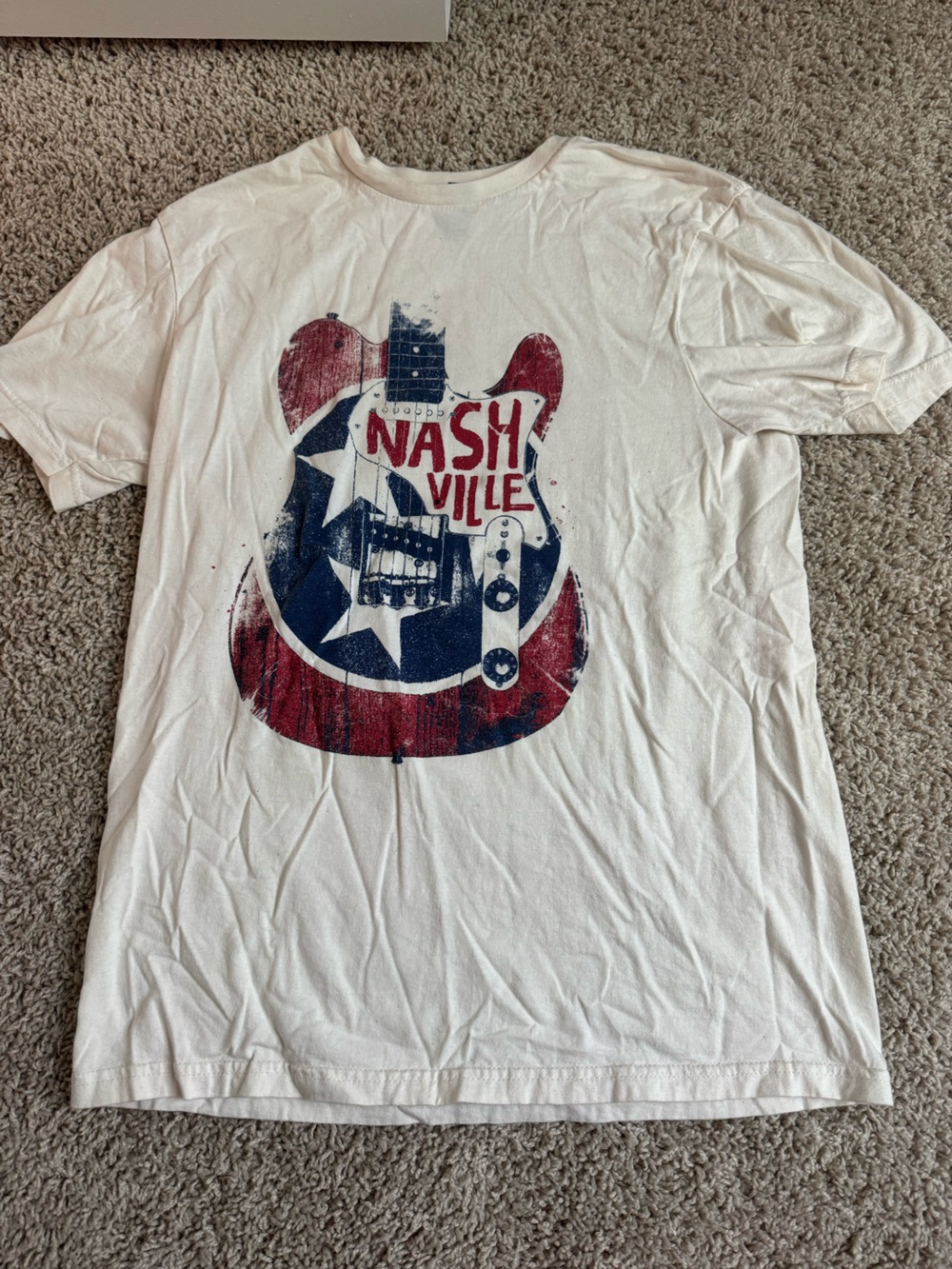 Gildan White Kids Tee with Red & Blue Nashville Guitar Graphic